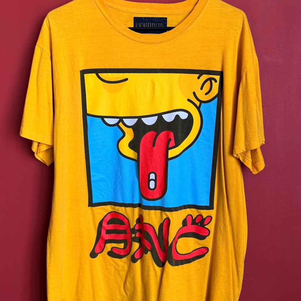 Men's Yellow Graphic Short Sleeve Tee - Bold Cartoon Print